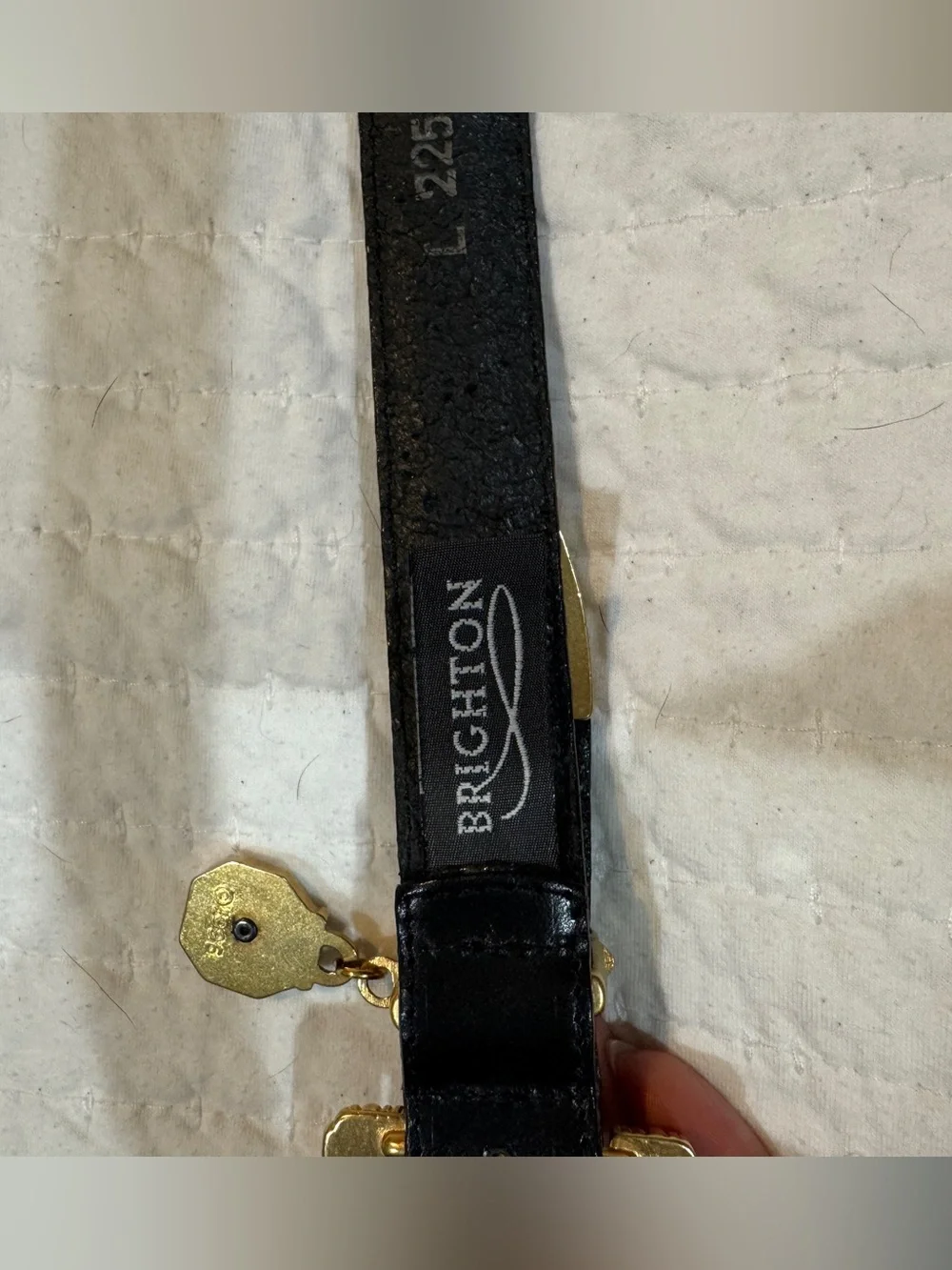 Brighton Black Leather Belt with Gold Fleur-de-Lis & Coin Charm| Vintage 1996|